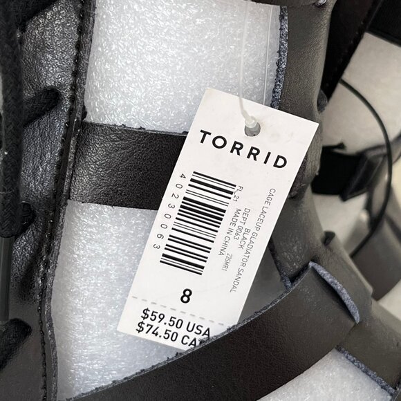 New Torrid Black Cage Laceup Gladiator Sandal - Size 8WW - Picture 4 of 9